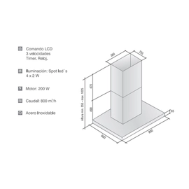 Campana Isla LLanos Premium lcd 90 cm 25265