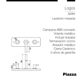 Grifería de Lavatorio Piazza Logos Cierre Cerámico