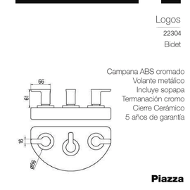 Grifería Bidet Piazza Logos C/Transf Cierre Cerámico