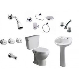Juego Baño Ferrum Andina inodoro+Griferias+Accesorios