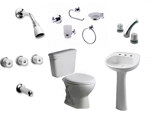 Juego Baño Ferrum Andina inodoro+Griferias+Accesorios