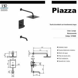 Grifería Monocomando Piazza Lounge 10706NE Ducha Bañera