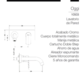 Grifería Lavatorio Pared Monocomando Piazza Oggi