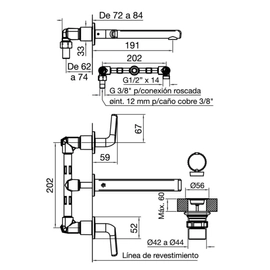 Grifería de lavatorio FV cipres de pared cromo 0203/N2-CR