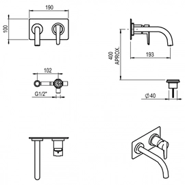 Griferia Lavatorio Hidromet Flat pared Negro 8480
