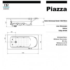 Hidromasaje Piazza Standard 150x070 6 jets BH150S