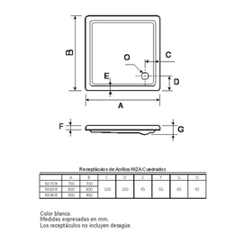 Receptaculo Ferrum 90x90 niza acrilico blanco KHI-RC-040-BL