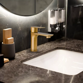 Grifería de lavatorio Ultragrif monocomando flynn gold UGM1013G01