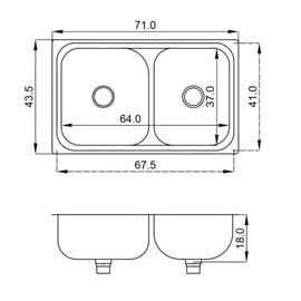 Bacha de cocina Mi Pileta 65x37x18 encastrable esquin doble 305E