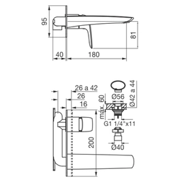Grifería de lavatorio FV epuyen monocomando de pared 0206/L2-NG