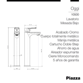 Grifería de bacha Piazza Oggi 10502 acabado cromado