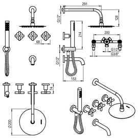 Griferia de ducha Hidromet 3 vias c/duchador Sun cruz Black 4505negr