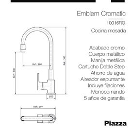 Griferia Piazza Emblem cocina con Mang. Roja 10016