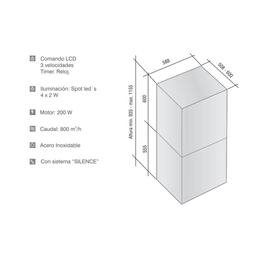Campana LLanos Qubix Isla lcd 60 cm 27454