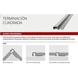 Perfil Terminacion cuadrada Atrim Acero Inox Bte