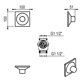 Valvula Inodoro Hidromet vista cuadrada c/corte 00940skin