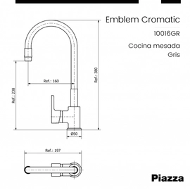 Grifería de cocina Piazza Emblem Monocomando