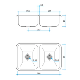 Bachas Cocina Johnson Doble 59x34x15 C28
