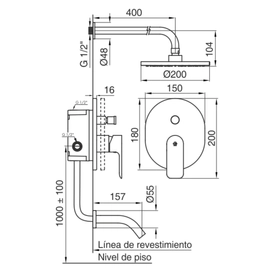 Grifería de ducha FV coty monocomando con transferencia 0106/D9-CR