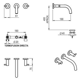 Griferia de lavatorio pared Hidromet Jet black 03780NEGR