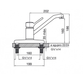 Griferia cocina Fv Monocomando Mesada Swing Duo 411.03/90 cr