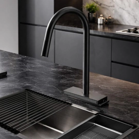 Griferia monocomando cocina C/cascada negro mate Peirano Zenith 20-182N