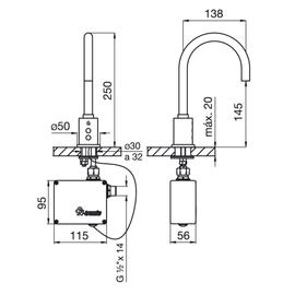 Grifería de lavatorio FV tronic electronico pico curvo 0363.05P-CR