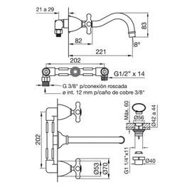 Grifería de lavatorio FV margot de pared 0203/62-CR