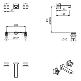 Griferia de lavatorio pared Hidromet Block cruz Black 3480