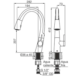 Griferia cocina Monocomando Mesada FV Lenga 412/H5 Ng