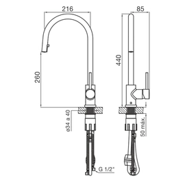 Grifería de cocina FV temple monocomando + rociador 0412.01/87-CR