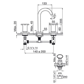 Grifería de lavatorio FV alerce pico largo 0207/D7-CR