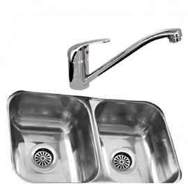 Bacha Cocina Doble Johnson CC28B + Monocomando Renacer