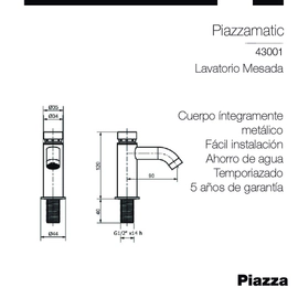 Griferia lavatorio monocomando Piazza temporizado 43001