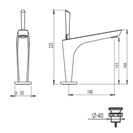 Griferia lavatorio bajo monocomando Hidromet Icon 11101CRCR