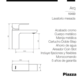 Grifería Piazza Lavatorio Monoc Mesada 10400 Arq