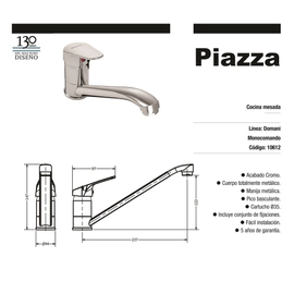 Griferia Monocomando cocina Piazza Domani 10612 cr