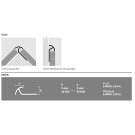 Guardacanto Atrim Plus Pvc 9mm 2,44 mts gris claro 210
