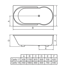 Hidromasaje Ferrum 180x90x51 carilo 8 jets base 18 H-CAR-18-08-B-D