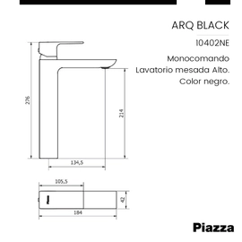 Griferia Lavatorio Alto Piazza Arq 10402ne Negro