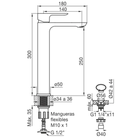 Grifería de lavatorio FV coty monocomando 0181.0/D9-CR