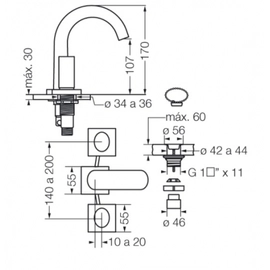 Griferia baño Fv Lavatorio Melody 207/28 Cromo