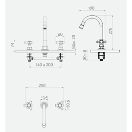Griferia De Lavatorio 3 Ag Antique Cruz Bronce Viejo Andez 500.40.05
