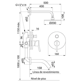 Grifería de ducha FV libby monocomando con transferencia 0106/39-CR