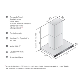 Campana LLanos Premium Isla touch 90 cm 27447