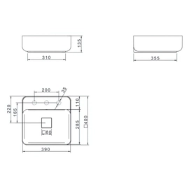 Bacha Deca 40x40x13.5cm cuadrada de apoyo s/agujero