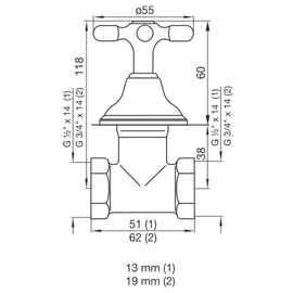 Llave de paso FV 13 mm complementos con volante 0479/B2P-13-CR