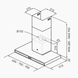 Campana de cocina TST 60-A-3V-CM colhue de pared 300-60
