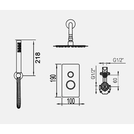 Griferia de ducha Hidromet 2V Texture c/lluvia y duchador cromo 9812CRCR