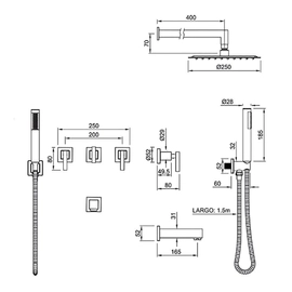 Griferia ducha c/transf pico y duchador castilla 80-329-CR Peirano
